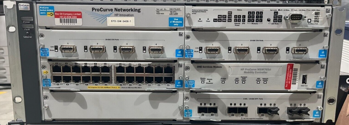 HP ProCurve J8697A 5406zl Switch 1x J8726A 2x J9537A 3x J9534A 1x J8702A 2x PSU