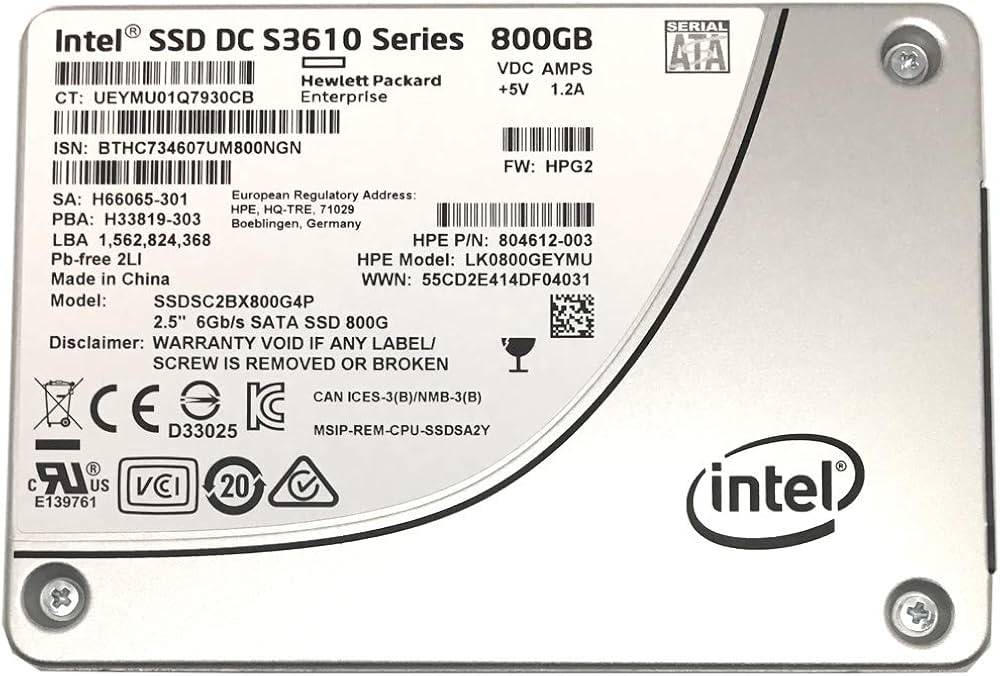 HPE INTEL 800GB 2.5"SATA SSD S3610 SERIES SSDSC2BX800G4P 6Gbs 804612-003