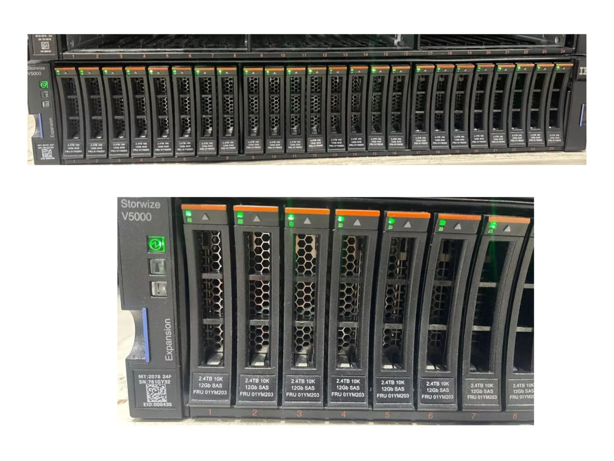 IBM STORWIZE V5000 Gen2 12G EXPANSION 2078-24F 24x 01YM203 2.4TB 12GB HDD Rail