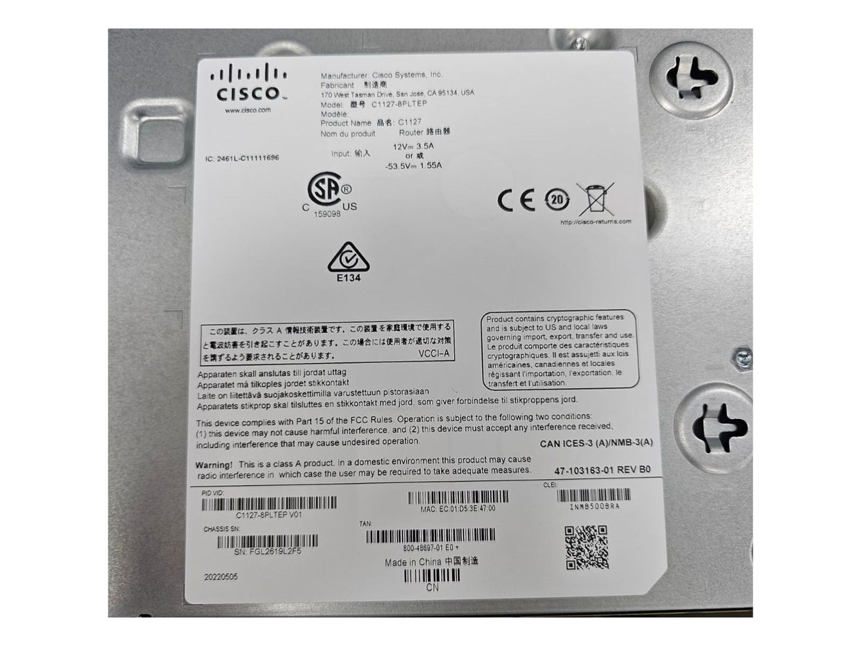 CISCO C1127-8PLTEP ISR 1100 Router P-LTEA-LA 4G Module 2x LTE-ANTM-SMA 1Y-Wty