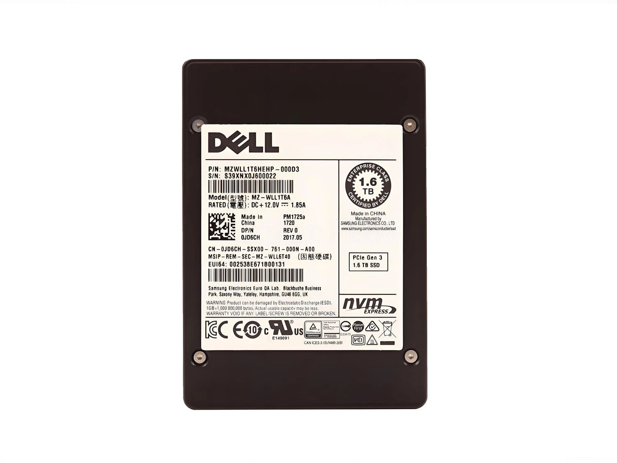 DELL EMC 3TCV6 MZILT1T6HBJRAD3 PM1645a 1.6TB SAS 12Gb/s 2.5" 512 b/s SSD