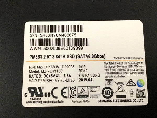 Samsung MZ-7LH3T80 PM883 Series 3.84TB 2.5" SATA 6Gb/s SSD MZ7LH3T8HMLT