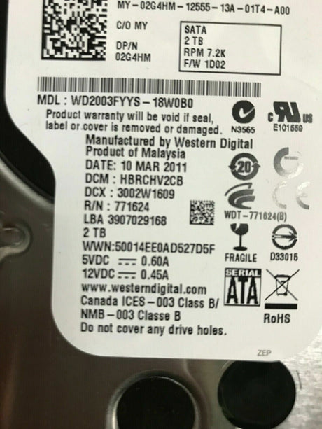 Dell 2TB SATA 7.2K 3.5" HDD 0835R9 0FFR79 02G4HM for Dell R710 R720 R730 Servers