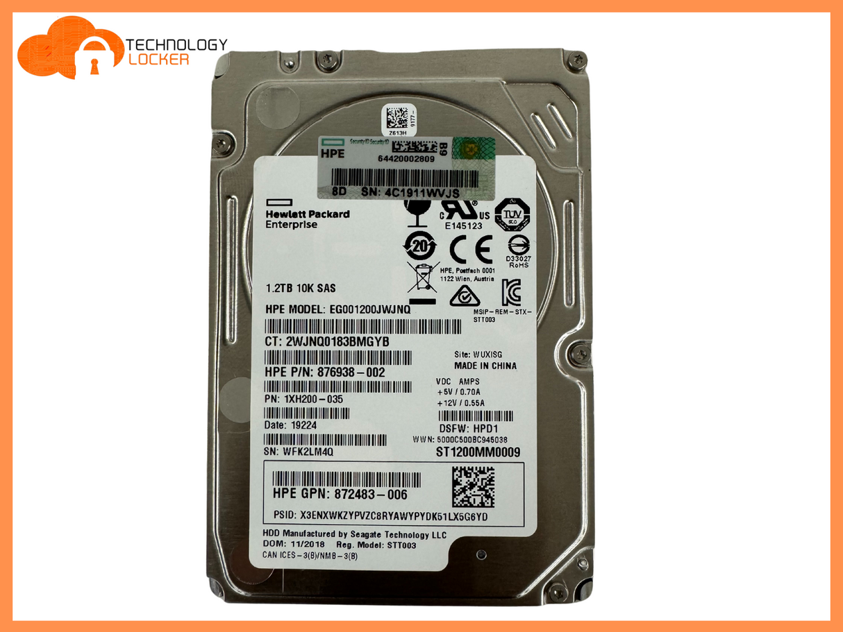 Bulk 10x HPE 1.2TB 10K SAS 2.5" Hard Drive | 876938-002 | Model EG001200JWJQ