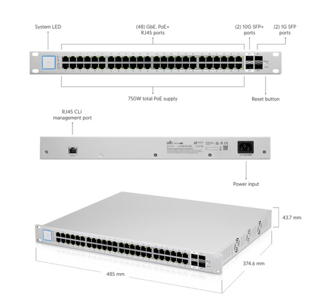 Ubiquiti Unifi Switch US-48-750W 48-Port 750W Managed Ethernet Switch