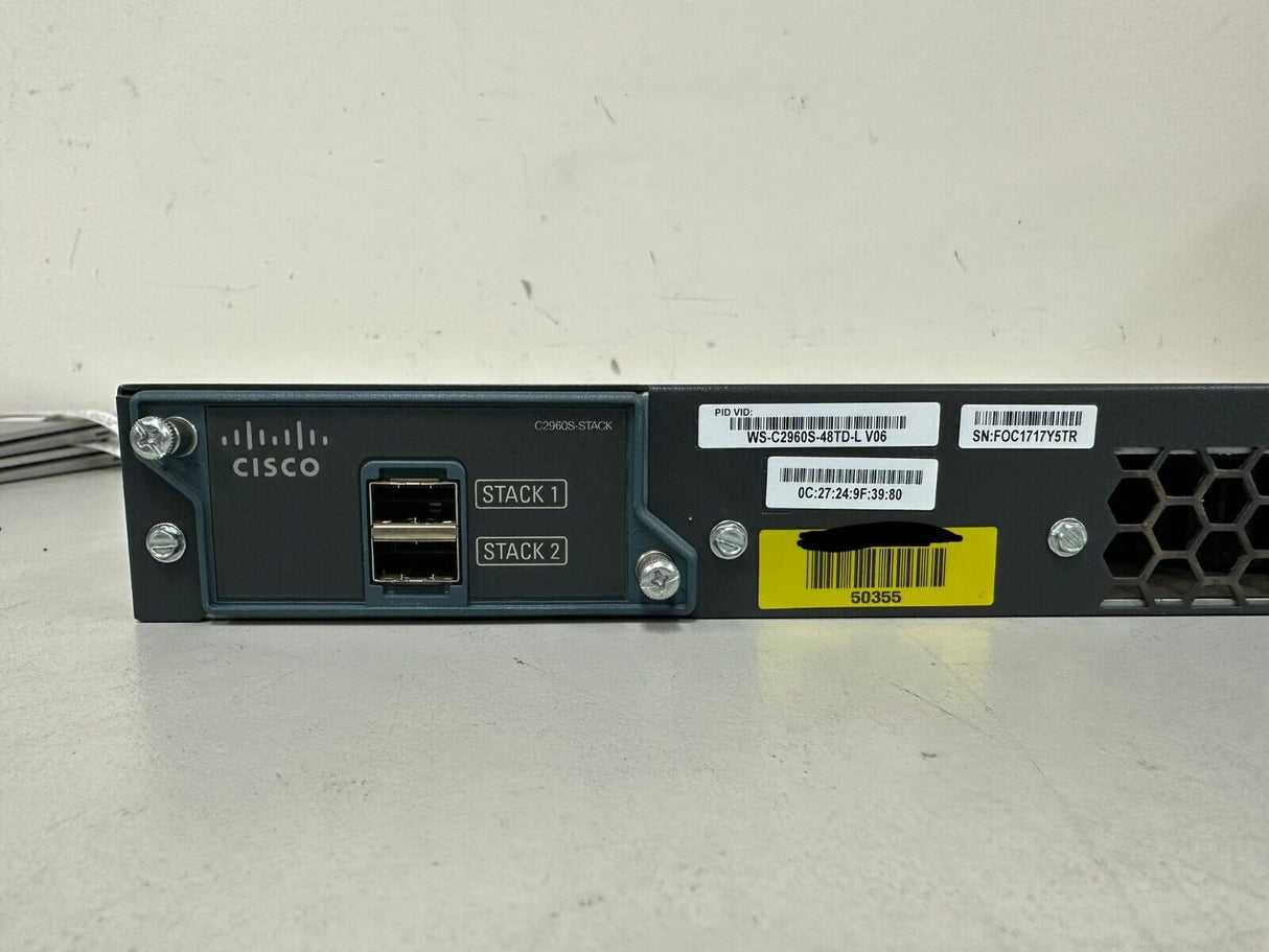 Cisco WS-C2960S-48TD-L Catalyst 48 Gigabit PoE Switch with Rack Mount Brackets