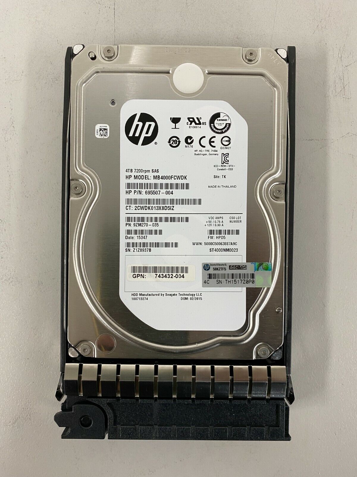 HP 4TB 7.2K 3.5" 6G SAS Hot-Swap Hard Drive HDD Midline SC 743405-001 695507-004