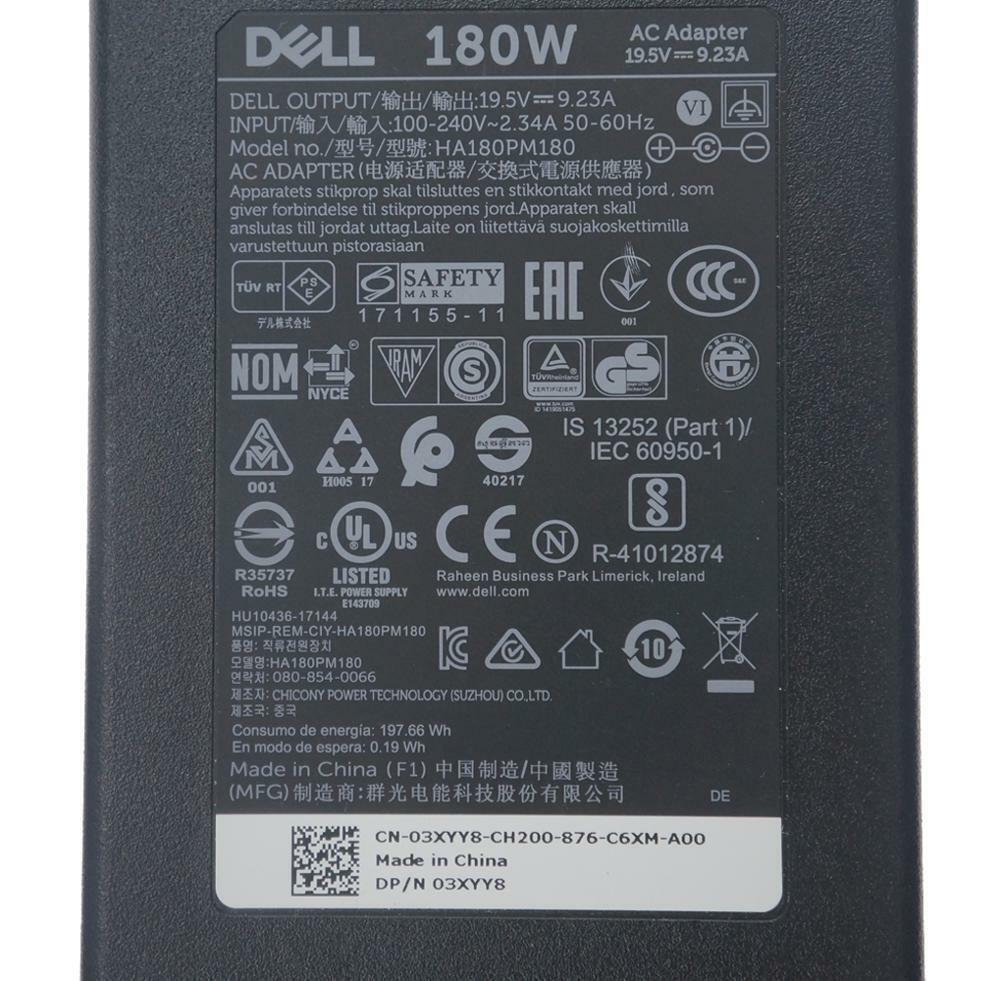 Dell 180W AC Power Adapter HA180PM180 DA180PM111 LA180PM1801 9.5V 9.23A Charger