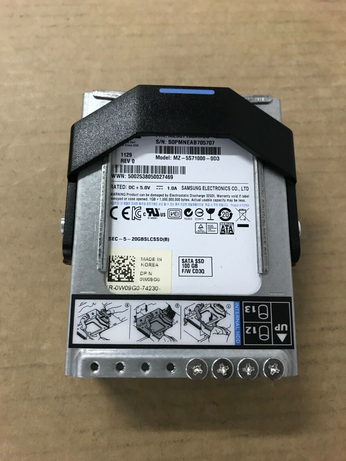 Dell 0W09G0 100GB 2.5" SLC SSD SATA Hard Drive W09G0 MZ5S7100XMCO-000D3