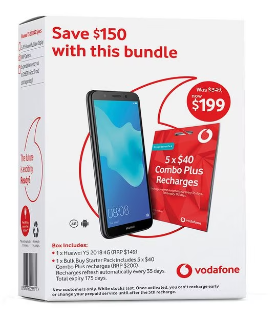 BUNDLE: Huawei Y5 2018 4G + Bulk Buy Starter Pack incl. 5x  Combo Plus recharges