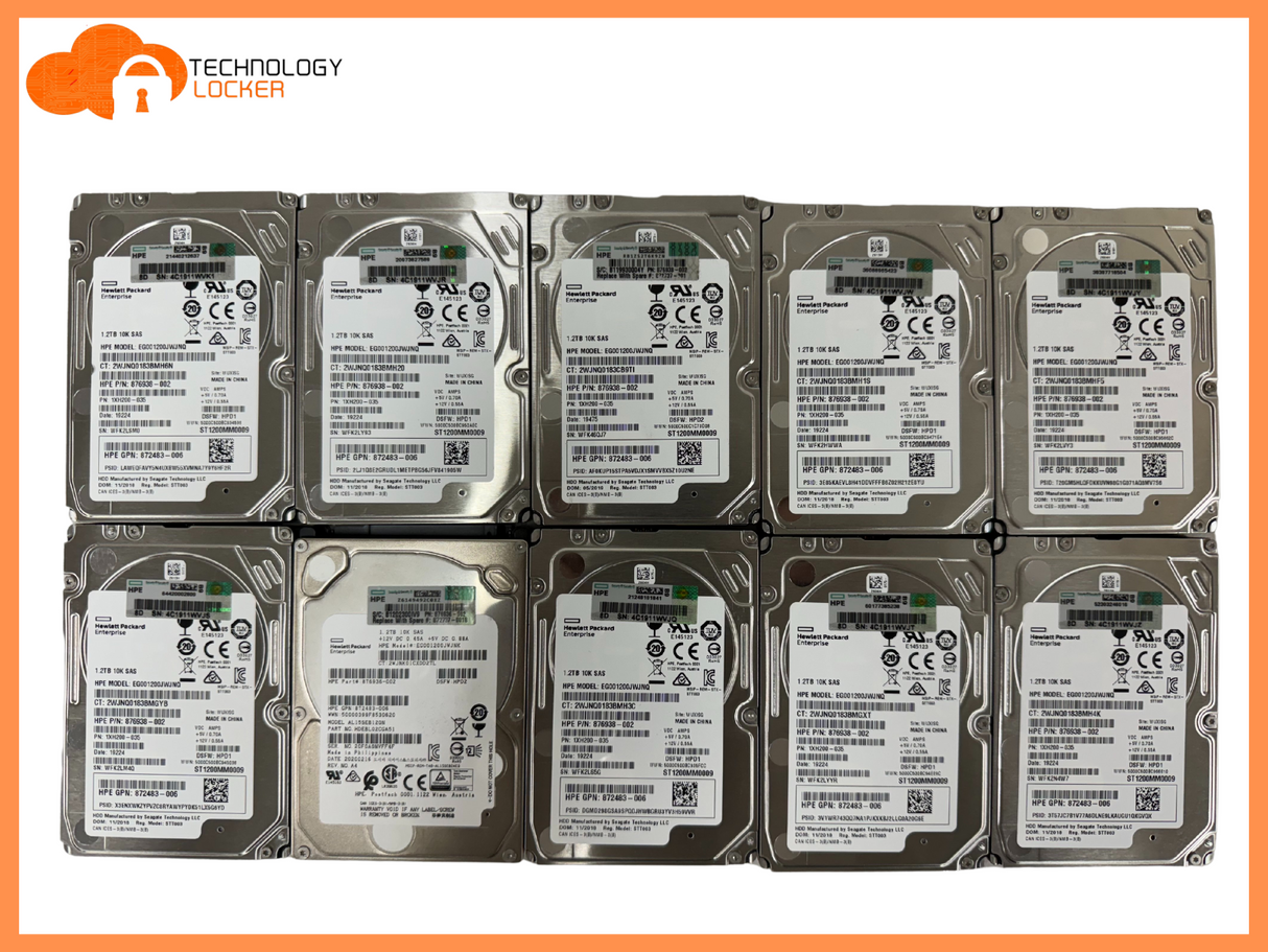 Bulk 10x HPE 1.2TB 10K SAS 2.5" Hard Drive | 876938-002 | Model EG001200JWJQ