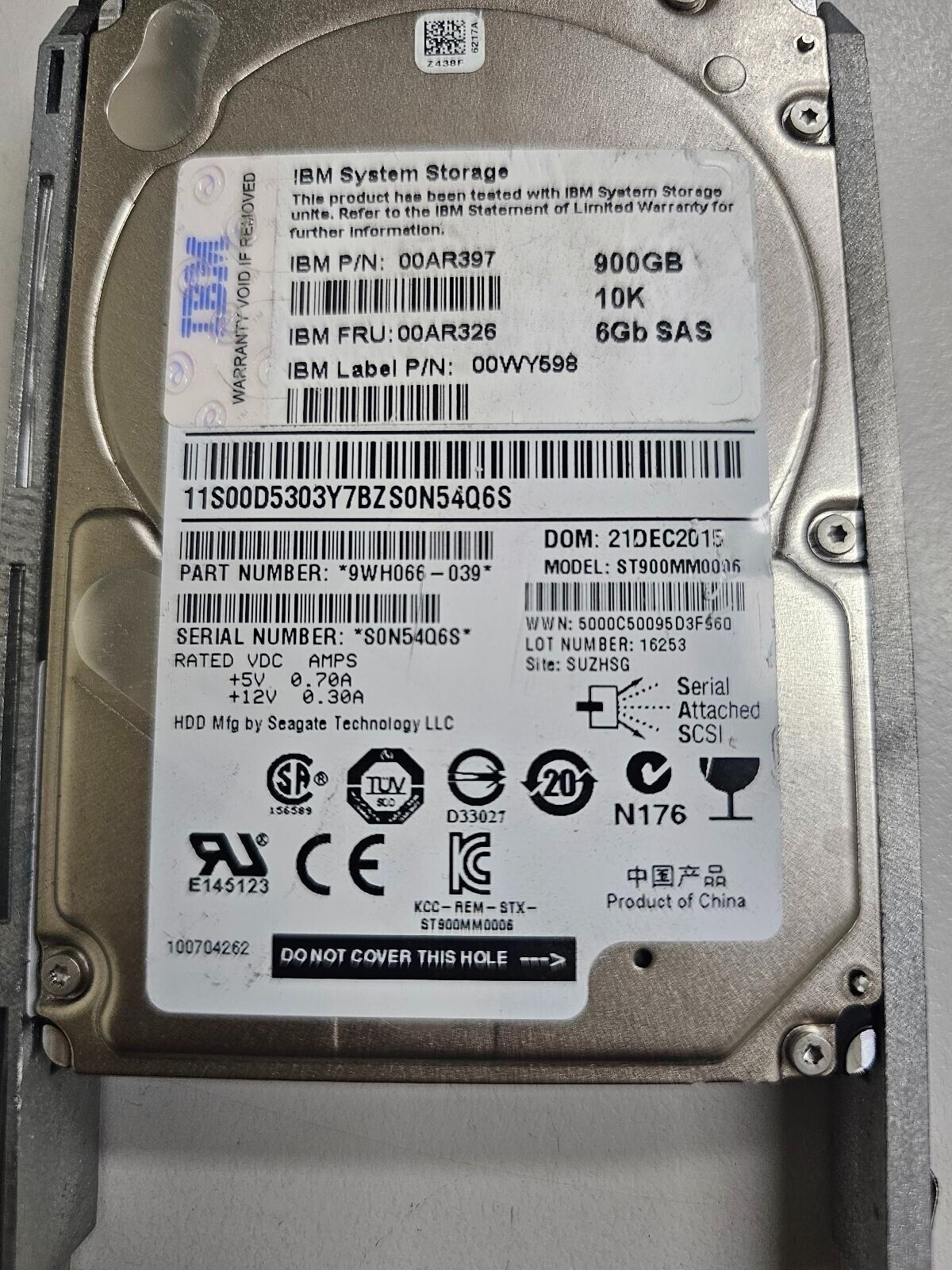 Bulk 4x IBM 900GB 2.5'' SAS HDD W/Caddy ST900MM0006 P/N:9WH066-039 S/N:S0N5406S