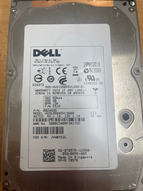 Bulk 2x Dell HUS156045VLS600 450GB 6Gbps 15K Internal 15000RPM 3.5" T857K HDD