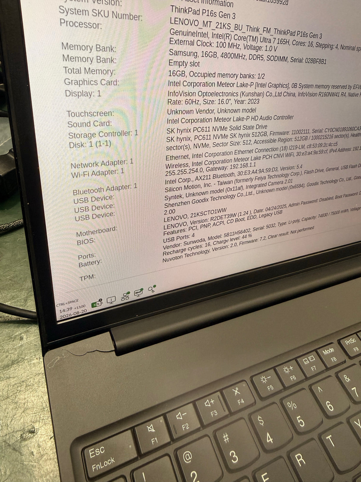 Lenovo ThinkPad P16s Gen 3 Intel Ultra 7 165H CPU 16GB RAM 512GB SSD Win 11 Pro