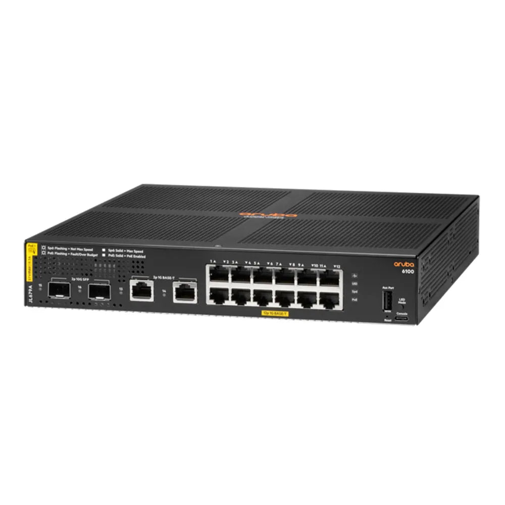 HPE Aruba JL679A 6100 12x 1GB RJ45 PoE 2x 10GB SFP+ Ports Ethernet Switch 1Y-Wty