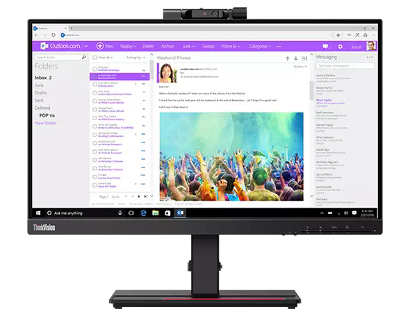 Lenovo ThinkVision T22v-20 IPS LED Full HD 21.5" Monitor with Webcam, Mic, Speakers