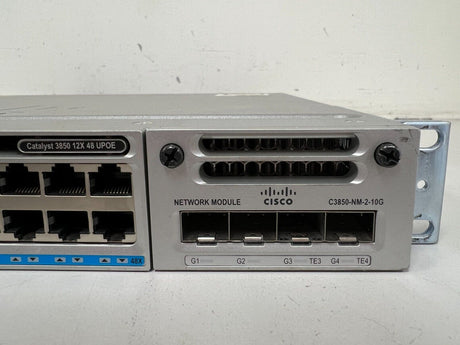 Cisco WS-C3850-12X48U-L Switch 48 Port Gigabit PoE+ 1100W PSU + C3850-NM-2-10G